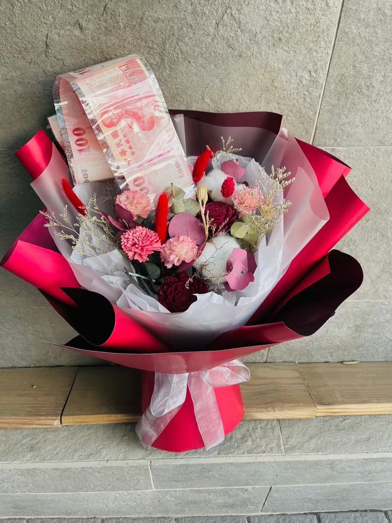 紙鈔花束、永生花束
