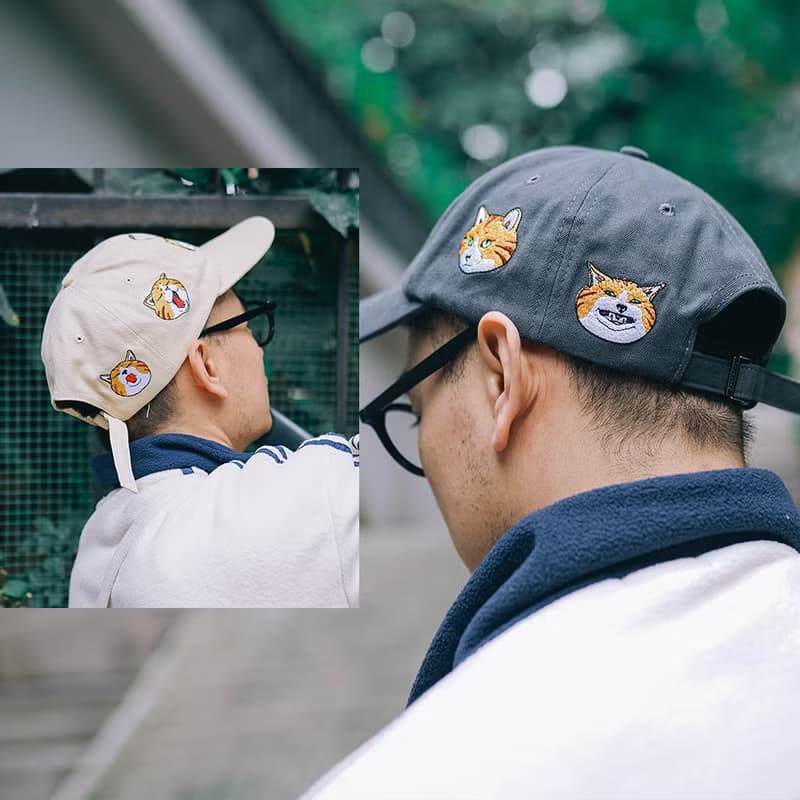 語罐頭原創可愛迷糊橘貓咪表情刺繡百搭大頭圍水洗鴨舌棒球帽禮物