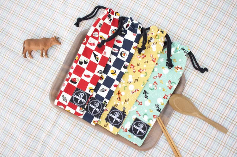 束口餐具袋 / 和風金魚與美味壽司