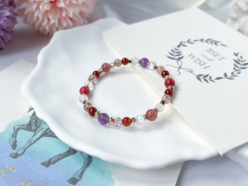 石榴石 紫水晶 草莓晶 薔薇輝 紅銅髮 月光石 14k包金設計手鍊