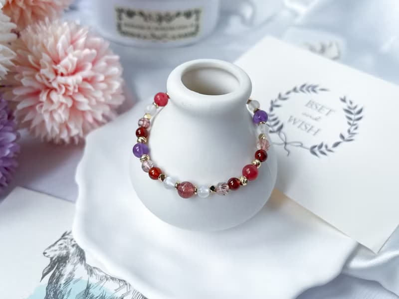 石榴石 紫水晶 草莓晶 薔薇輝 紅銅髮 月光石 14k包金設計手鍊