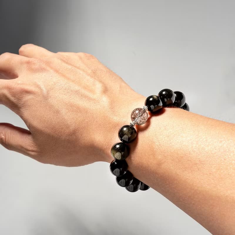 情侶手鍊 金沙黑曜石黑髮晶 925銀水晶手鍊 擋煞