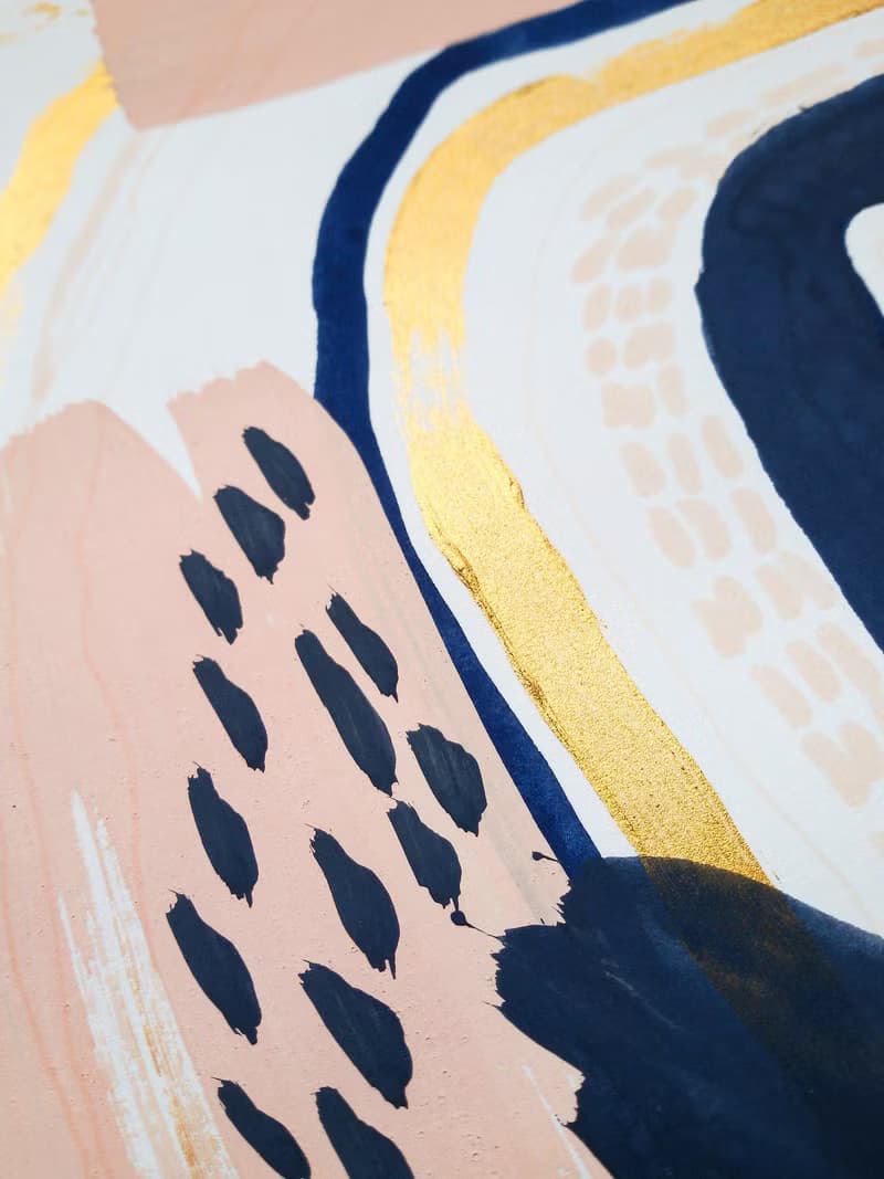 Blue pink gold abstract wall art original painting gouache artwork modern poster