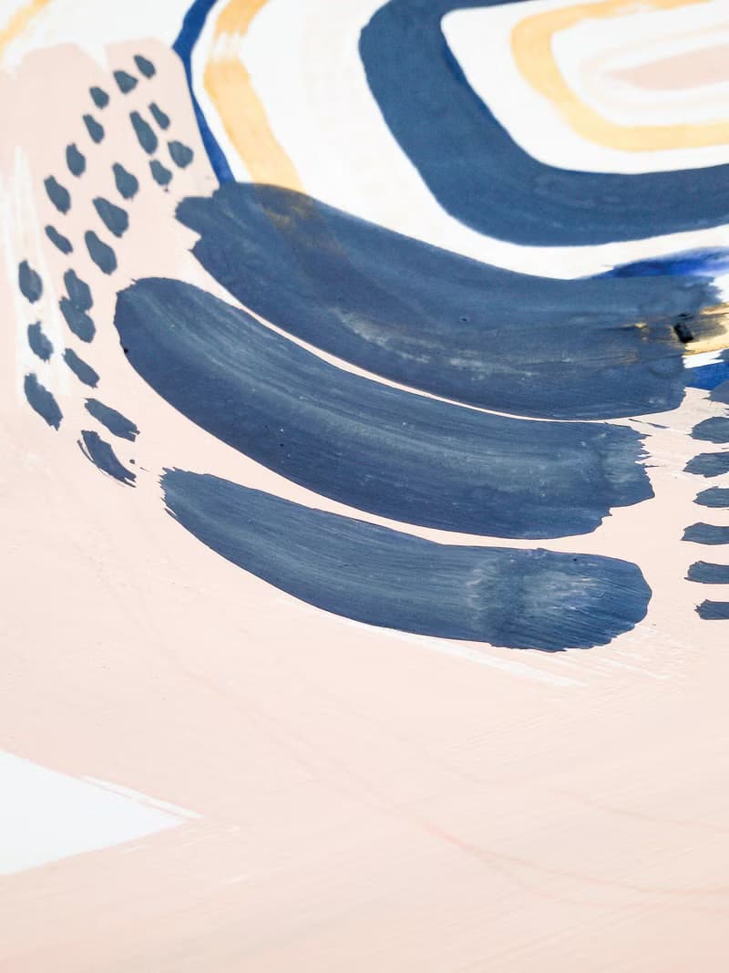 Blue pink gold abstract wall art original painting gouache artwork modern poster