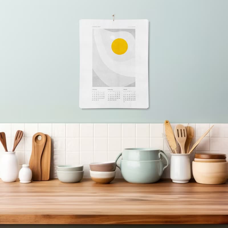 【數位】Healthy 2025 Printable Calendar Abstract Fried Eggs Salad Salmon Beef Meat Wall