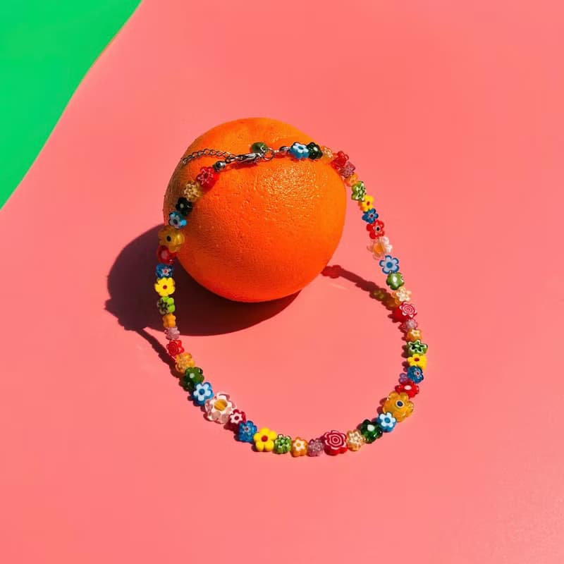 Necklace Wildflower the Wonderer • Millefiori Beaded Jewelry • Flower Necklace