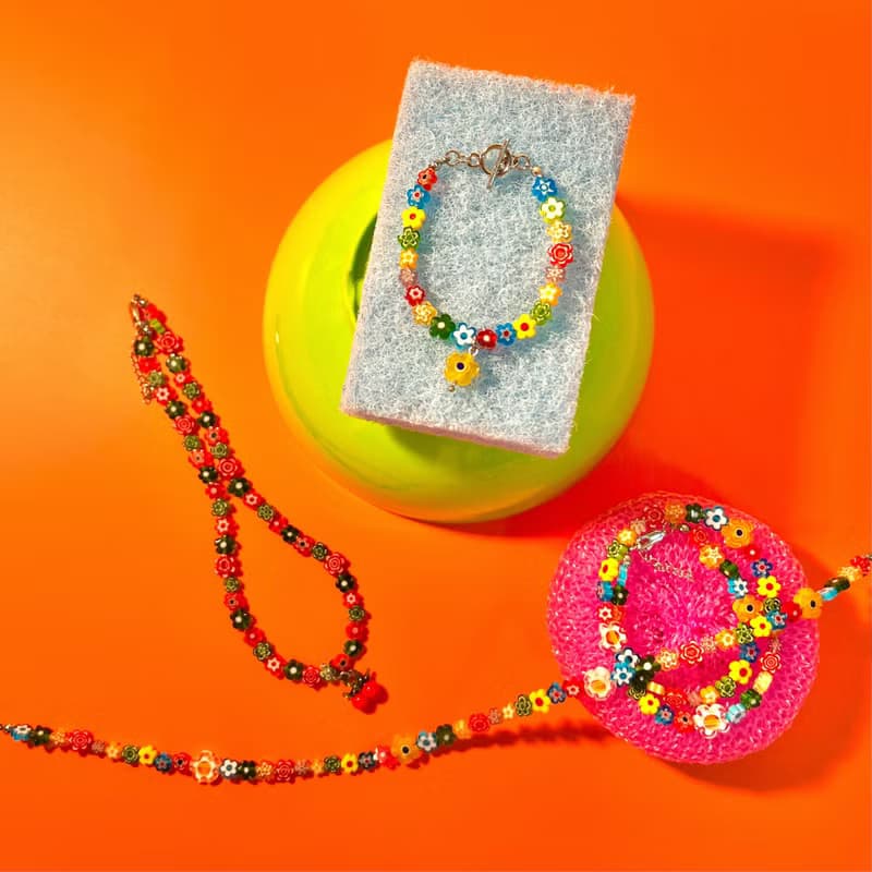 Necklace Wildflower the Wonderer • Millefiori Beaded Jewelry • Flower Necklace