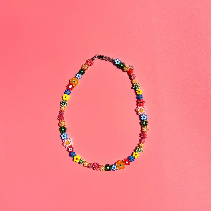 Necklace Wildflower the Wonderer • Millefiori Beaded Jewelry • Flower Necklace
