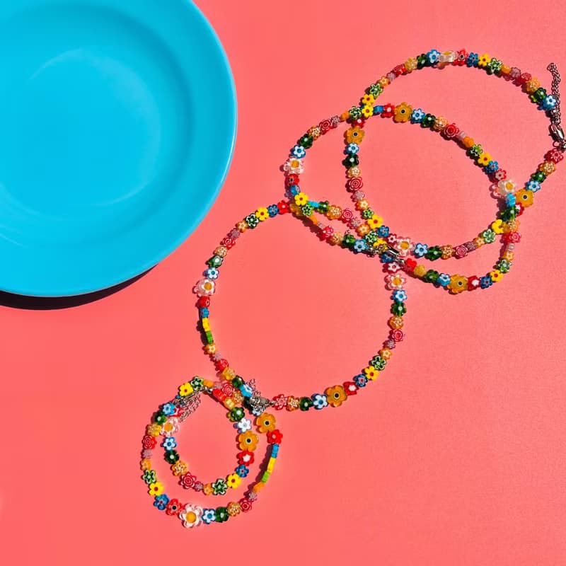 Necklace Wildflower the Wonderer • Millefiori Beaded Jewelry • Flower Necklace