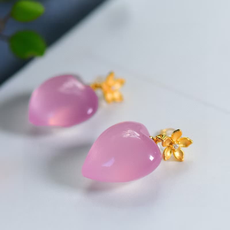 天然莫桑比剋星光粉水晶愛心耳釘 耳墜 飽滿圓潤 顏色粉潤