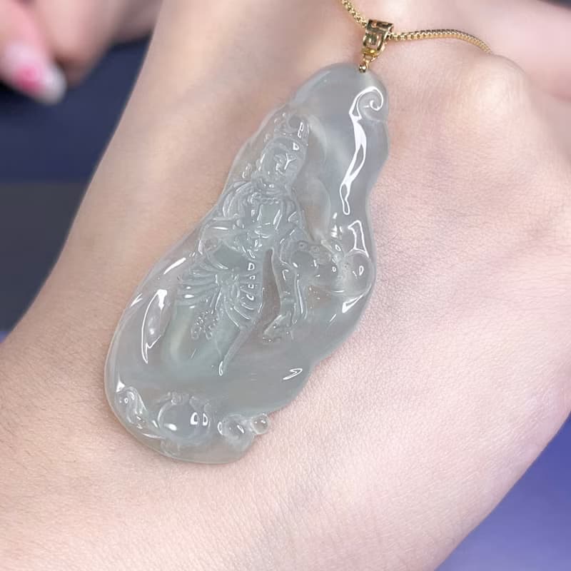 冰種翡翠觀音菩薩吊飾 18K金墜頭 | 天然緬甸玉A貨翡翠 | 送禮