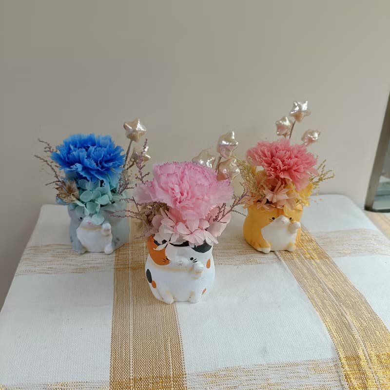 DIY材料包 永生康乃馨盆花 招財貓|注連繩|達摩|g七夕情人節花束