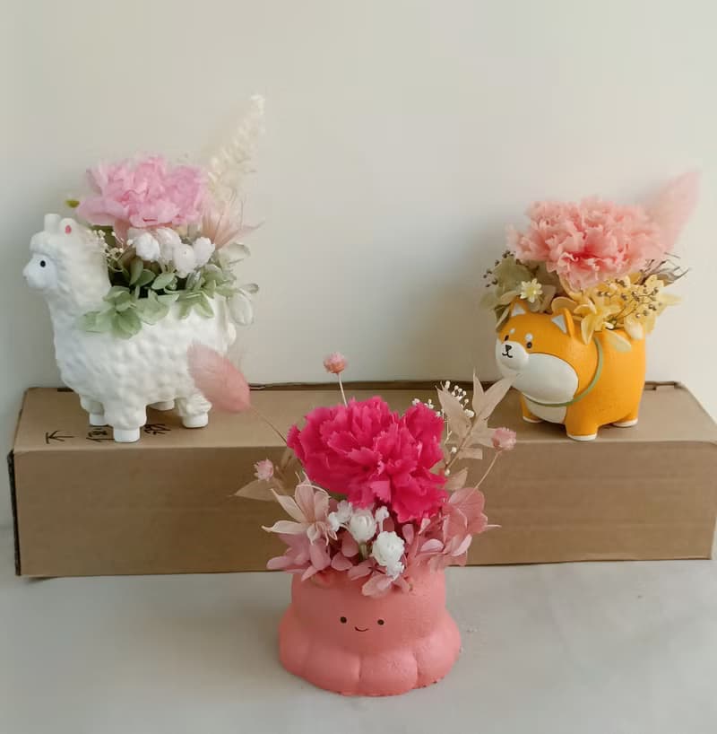 DIY材料包 永生康乃馨盆花 招財貓|注連繩|達摩|g七夕情人節花束