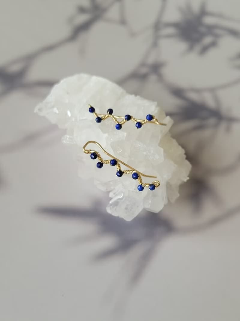 【母親節禮物】青金石耳環-繁星14K注金耳環耳夾耳針共用款