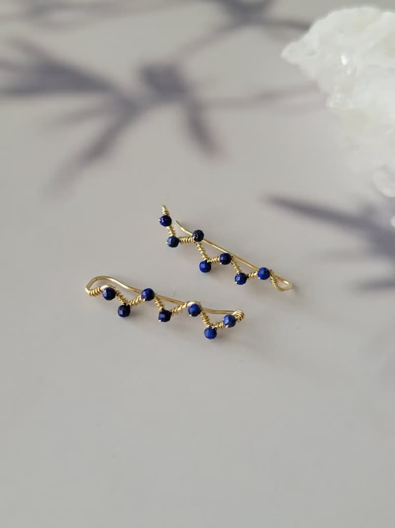 【母親節禮物】青金石耳環-繁星14K注金耳環耳夾耳針共用款