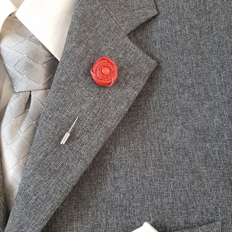 Leather men's lapel pin minimalist rose, Fathers day gift for him Leather bouton