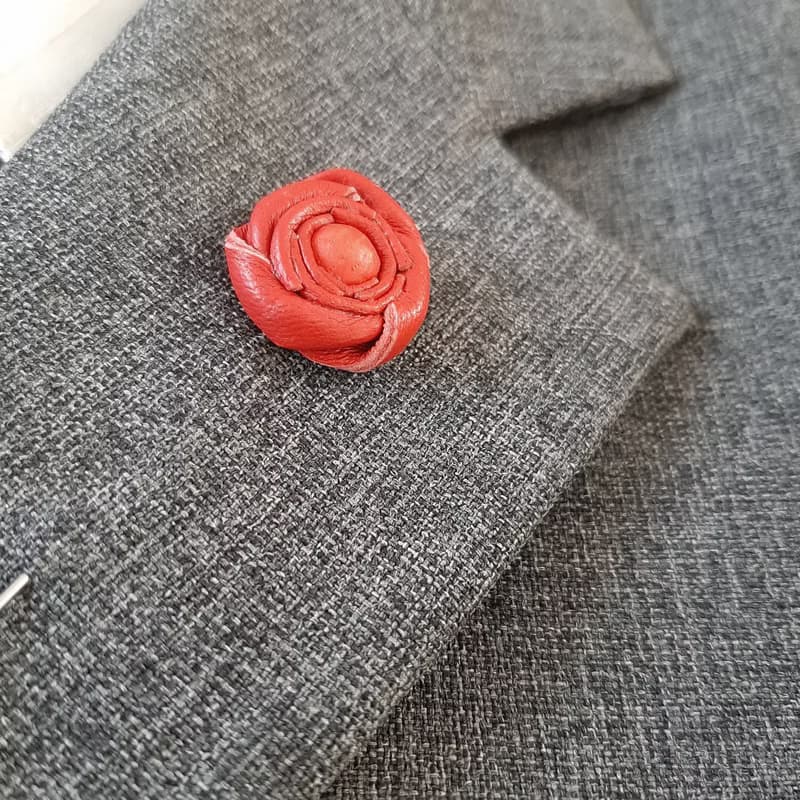 Leather men's lapel pin minimalist rose, Fathers day gift for him Leather bouton