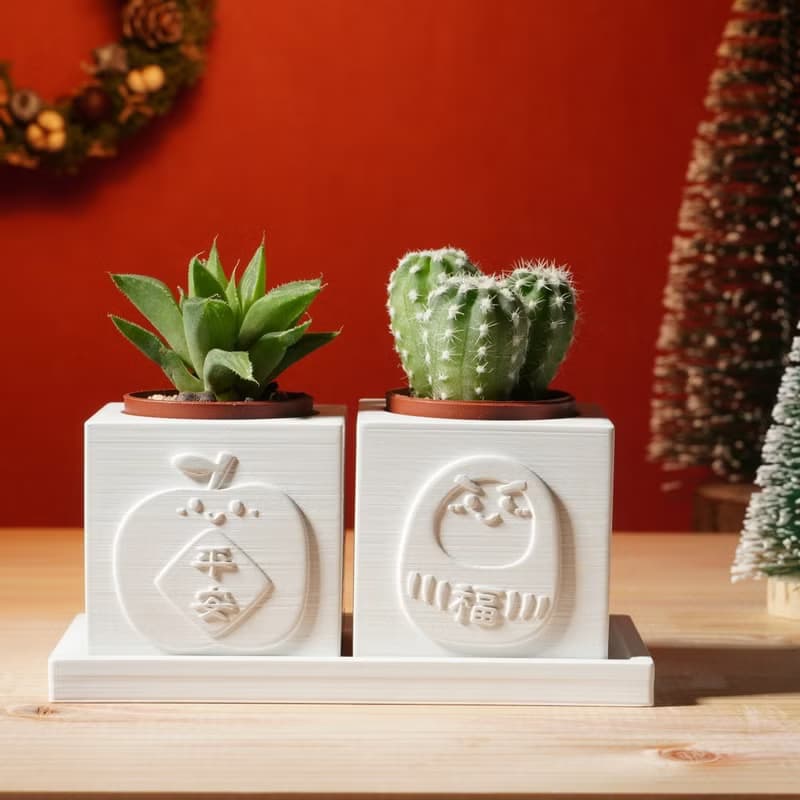 【交換禮物】平安是福 | 多肉植物水泥盆栽 | 聖誕禮物