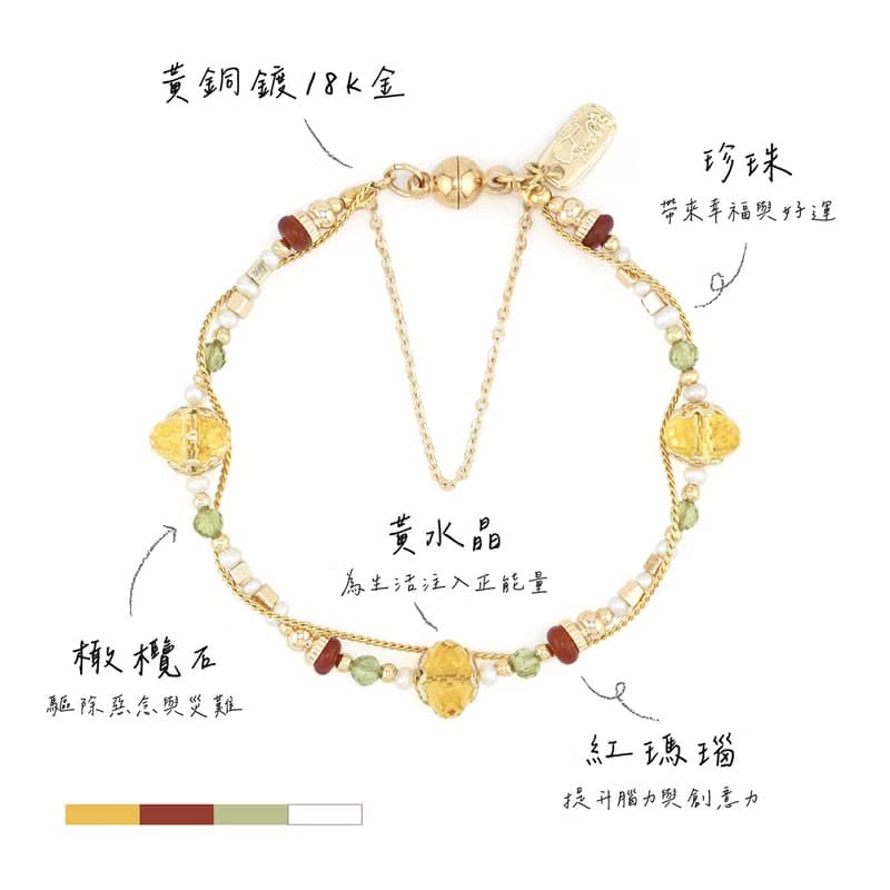 財運 x  紅瑪瑙 黃水晶 橄欖石 生日水晶【鳳凰木 • 離別】手鍊