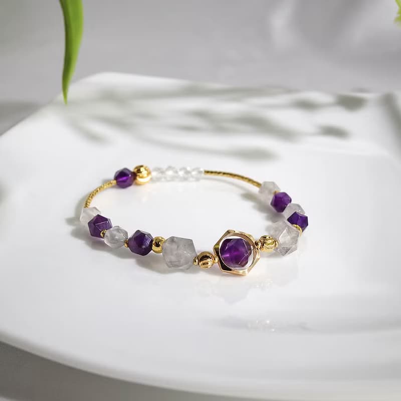 墜入星雲 | A37紫水晶雲水晶手鍊