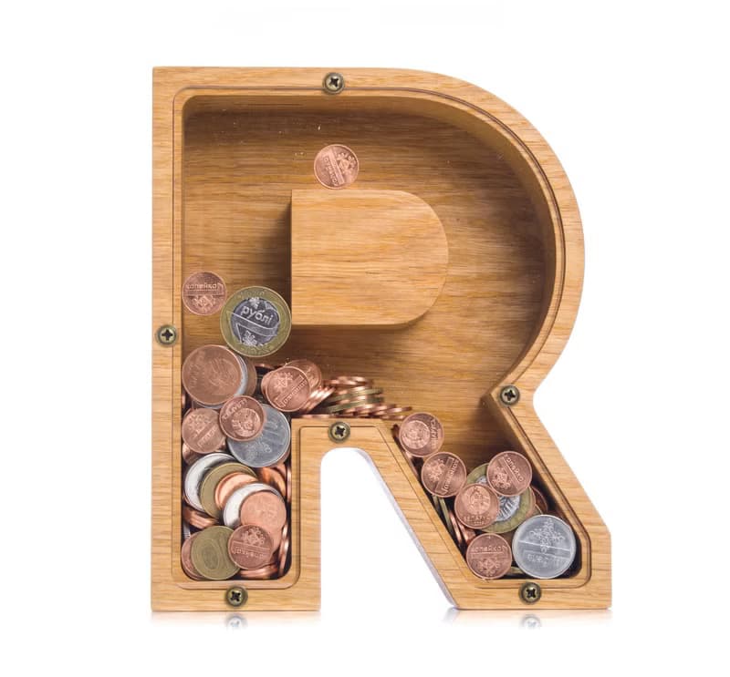 Wooden piggy bank for adult kids LETTER money box Baby shower daughter gift