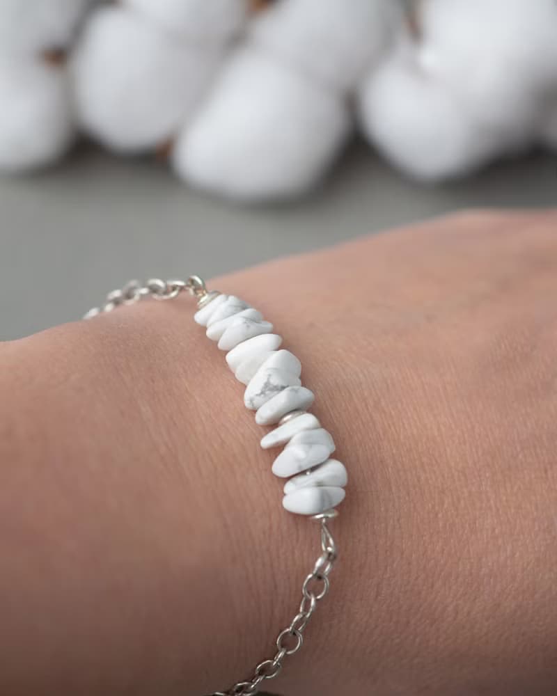 Raw Howlite Bracelet, 925 Silver, Taurus, Virgo gem, Lunar New Year gift