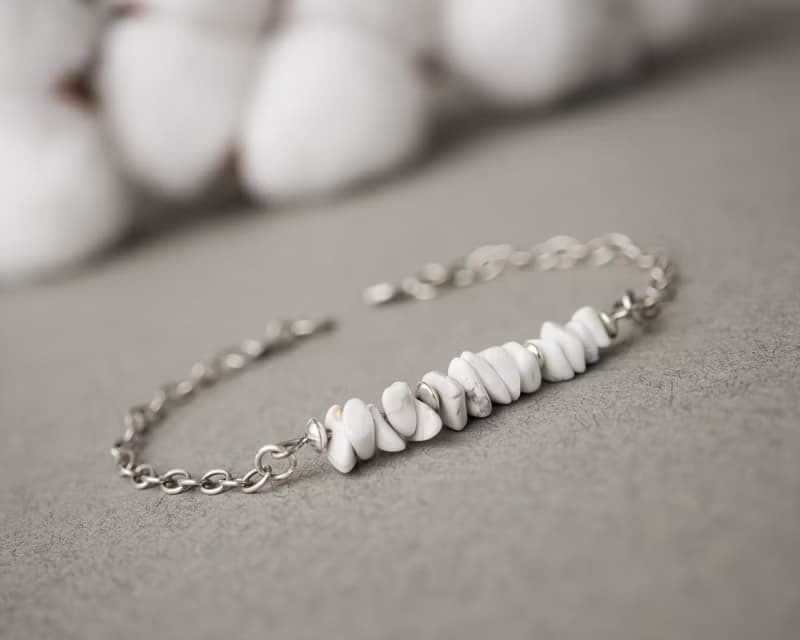 Raw Howlite Bracelet, 925 Silver, Taurus, Virgo gem, Lunar New Year gift
