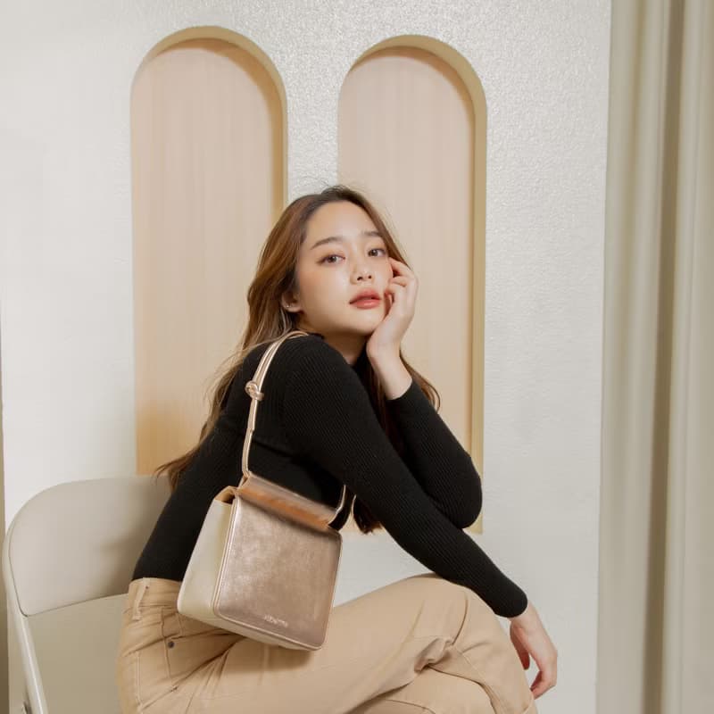 Hayden Leather Flap Bag in Foil Gold