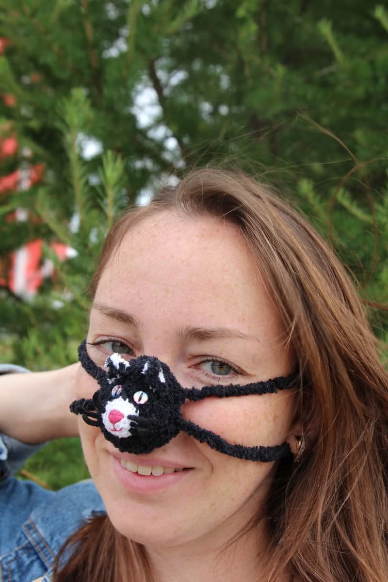 Nose warmer black cat face mask. Gifts for cat lovers.