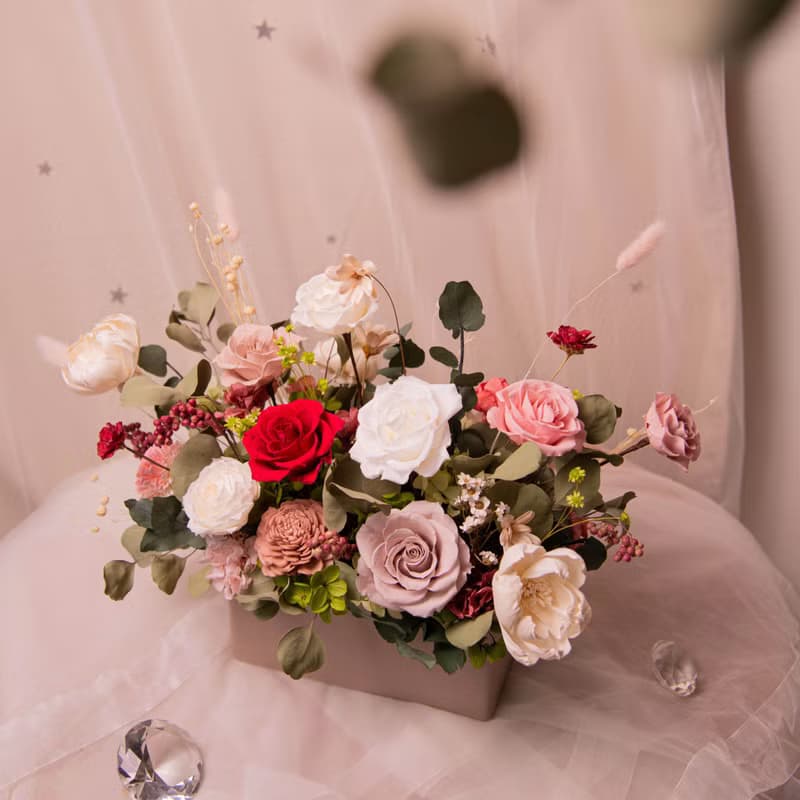 【女士】 永生花 乾燥花開幕盆栽 新居賀禮 / 升遷 典雅桌花 盆花