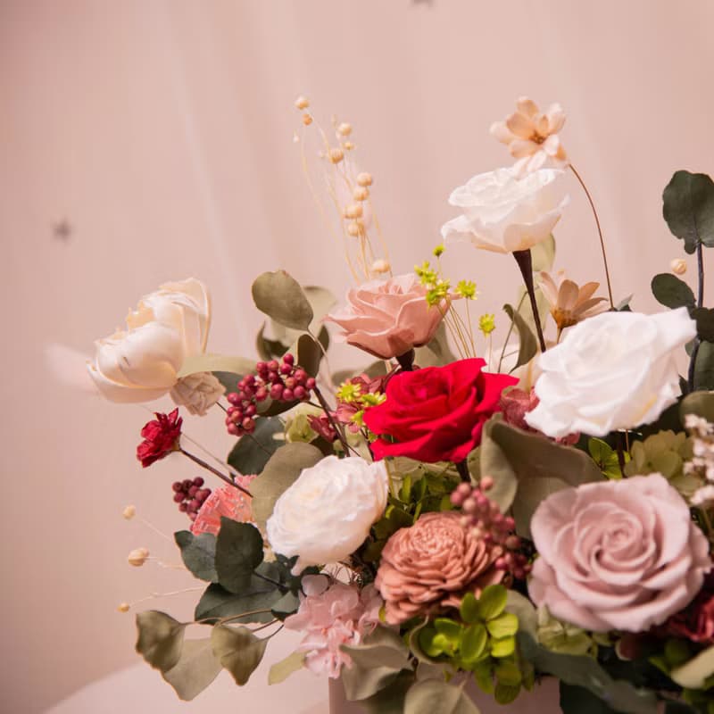 【女士】 永生花 乾燥花開幕盆栽 新居賀禮 / 升遷 典雅桌花 盆花