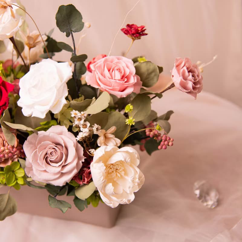 【女士】 永生花 乾燥花開幕盆栽 新居賀禮 / 升遷 典雅桌花 盆花