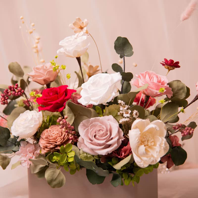 【女士】 永生花 乾燥花開幕盆栽 新居賀禮 / 升遷 典雅桌花 盆花
