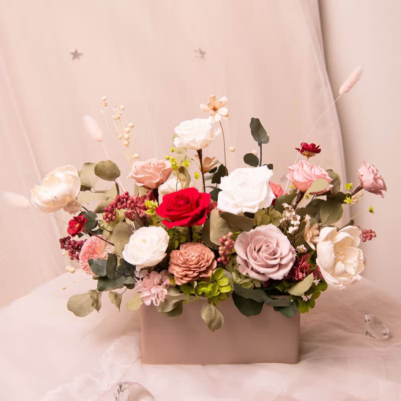 【女士】 永生花 乾燥花開幕盆栽 新居賀禮 / 升遷 典雅桌花 盆花