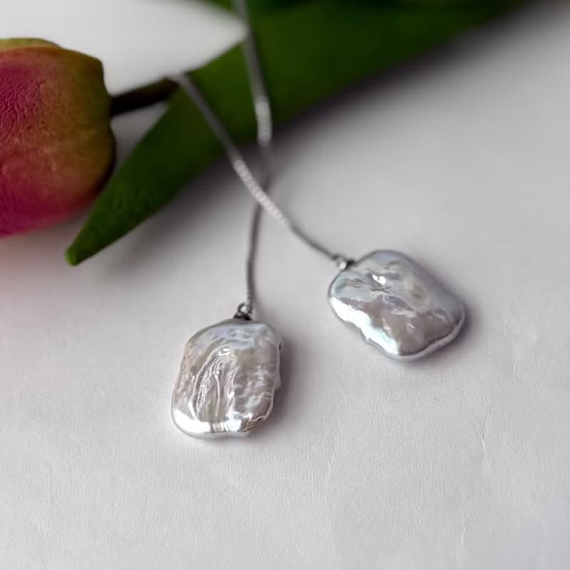 SV アメリカンピアス スクエア 淡水パール  パールピアス　pearl earrings  珍珠耳環 珍珠耳环 진주귀걸이