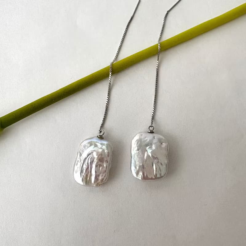 SV アメリカンピアス スクエア 淡水パール  パールピアス　pearl earrings  珍珠耳環 珍珠耳环 진주귀걸이