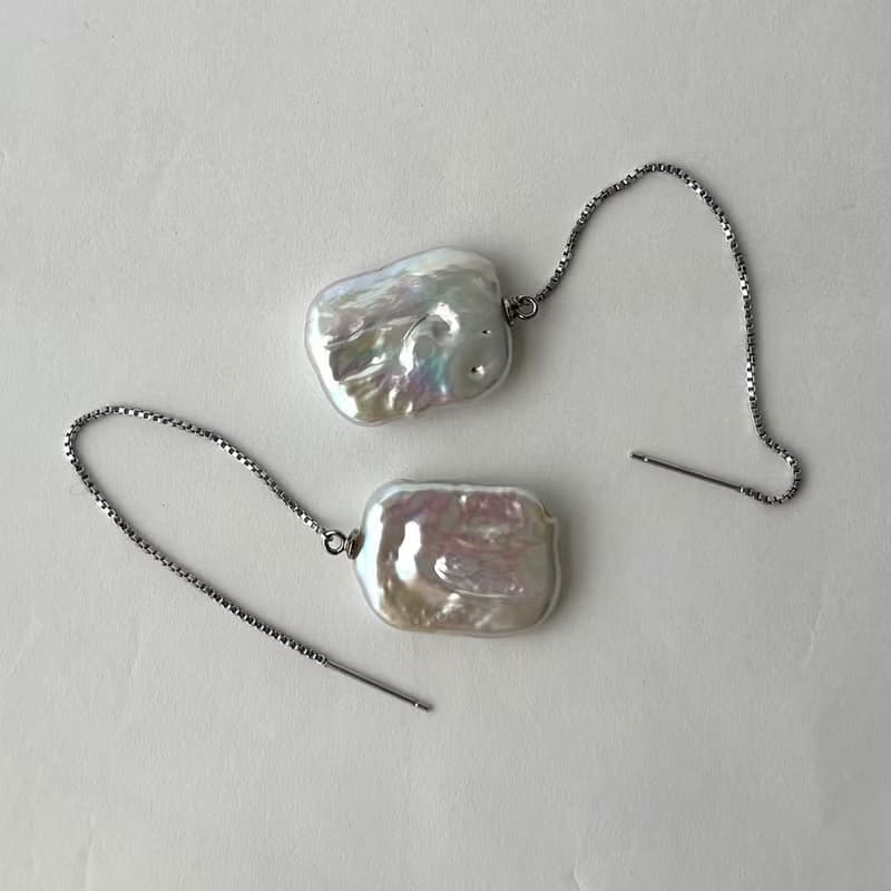 SV アメリカンピアス スクエア 淡水パール  パールピアス　pearl earrings  珍珠耳環 珍珠耳环 진주귀걸이