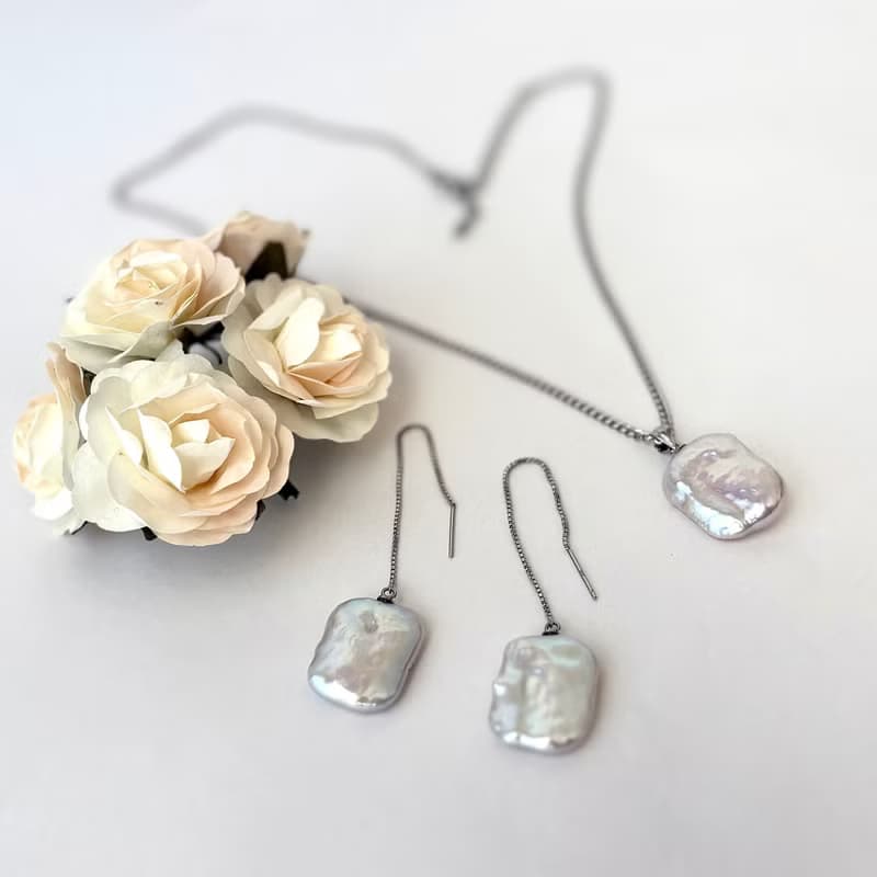 SV アメリカンピアス スクエア 淡水パール  パールピアス　pearl earrings  珍珠耳環 珍珠耳环 진주귀걸이
