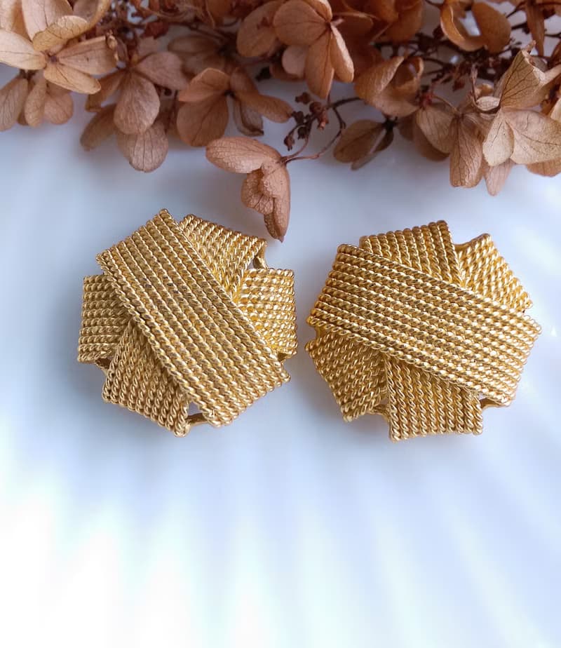 Vintage Jewelry 西洋古董飾品 金細索 大耳環  夾式耳環