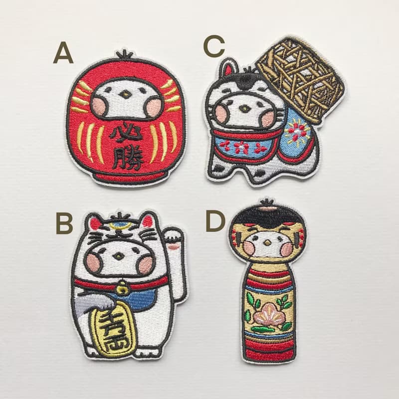 日本開運 吉祥物 達摩 招財貓 犬張子 繡片/別針