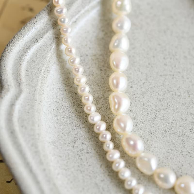 オリジナル ２way サンストーンとバロックパールの2連チョーカーネックレス 6月誕生石