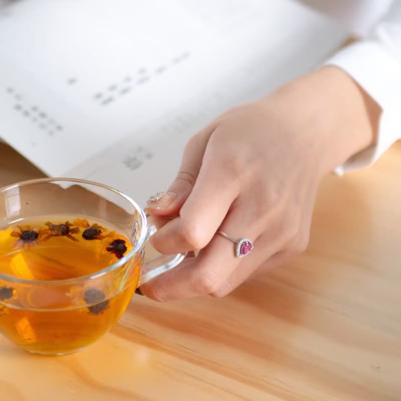 粉紅托帕石 925純銀精鍍亮澤白金戒指