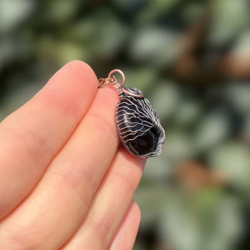Wire Wrapped Black Onyx Tree Of Life Pendant Necklace, Birthday Gift for Men