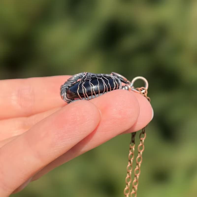 Wire Wrapped Black Onyx Tree Of Life Pendant Necklace, Birthday Gift for Men