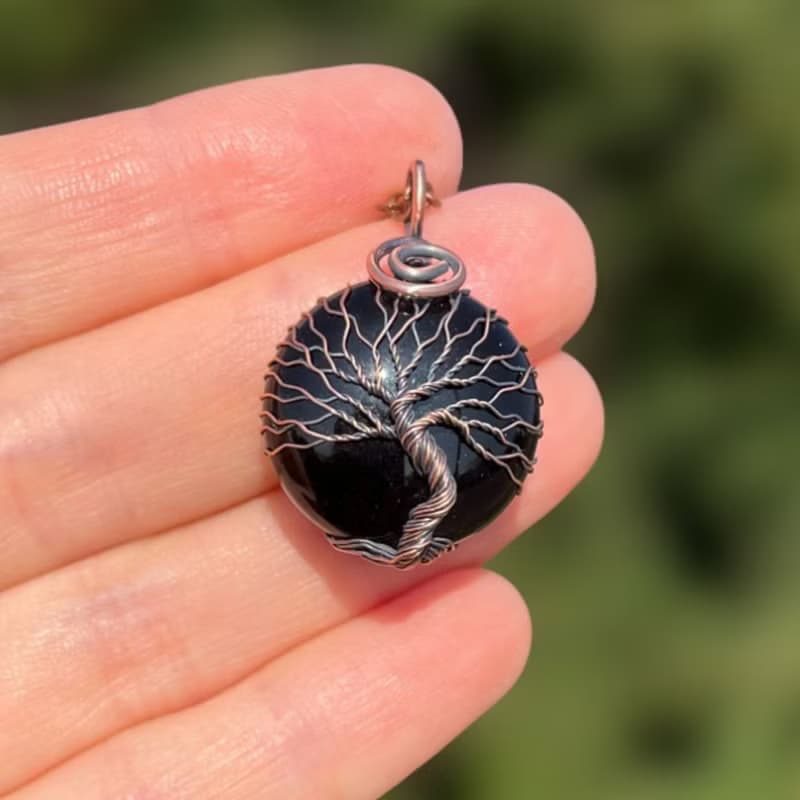 Wire Wrapped Black Onyx Tree Of Life Pendant Necklace, Birthday Gift for Men