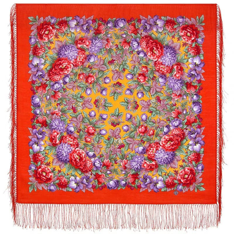 Authentic Pavlovo Posad Russian Shawl Scarf Soft 100% Wool 89x89 cm 2009-4