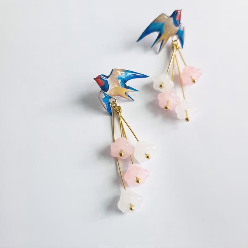 【動物們 No.059】燕子 ‧ 琉璃花 耳環 耳夾