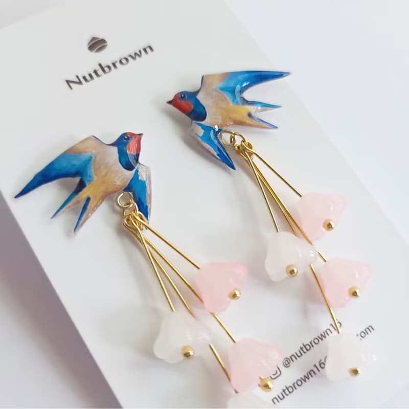 【動物們 No.059】燕子 ‧ 琉璃花 耳環 耳夾
