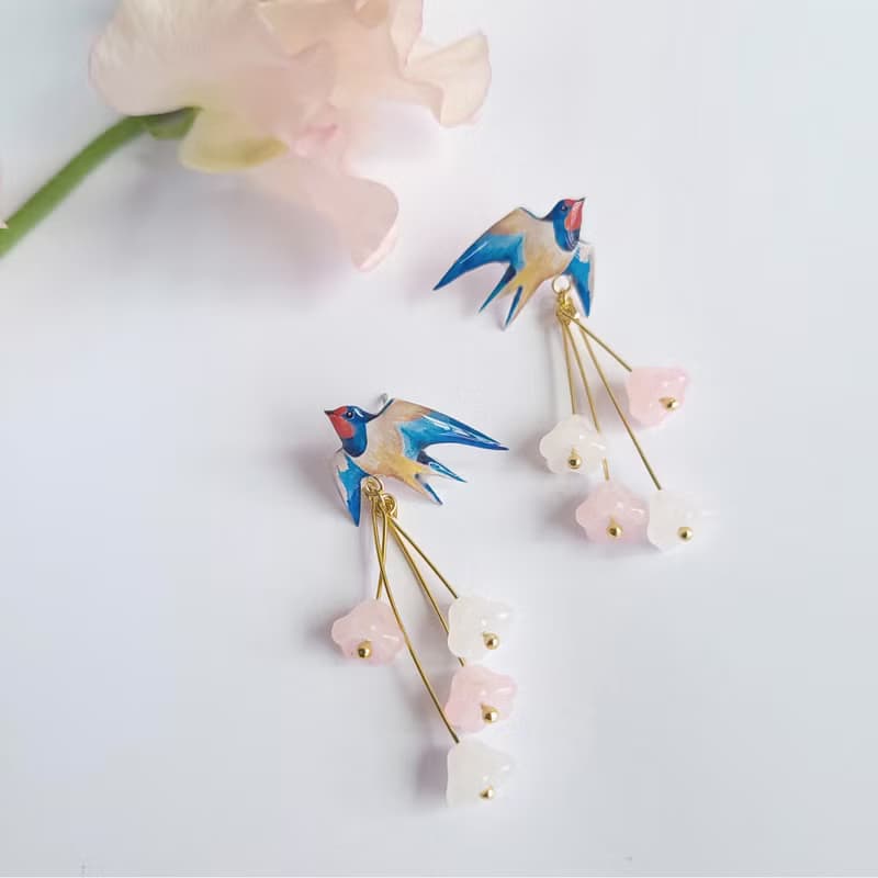 【動物們 No.059】燕子 ‧ 琉璃花 耳環 耳夾