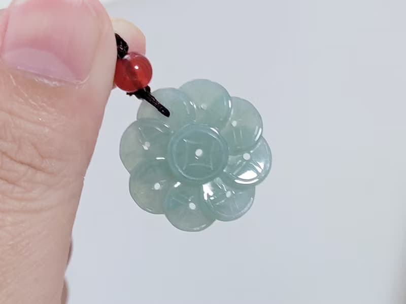 【親翠】天然翡翠 冰湖水綠有錢花銅錢花朵調節式繩鏈 | 特殊題材